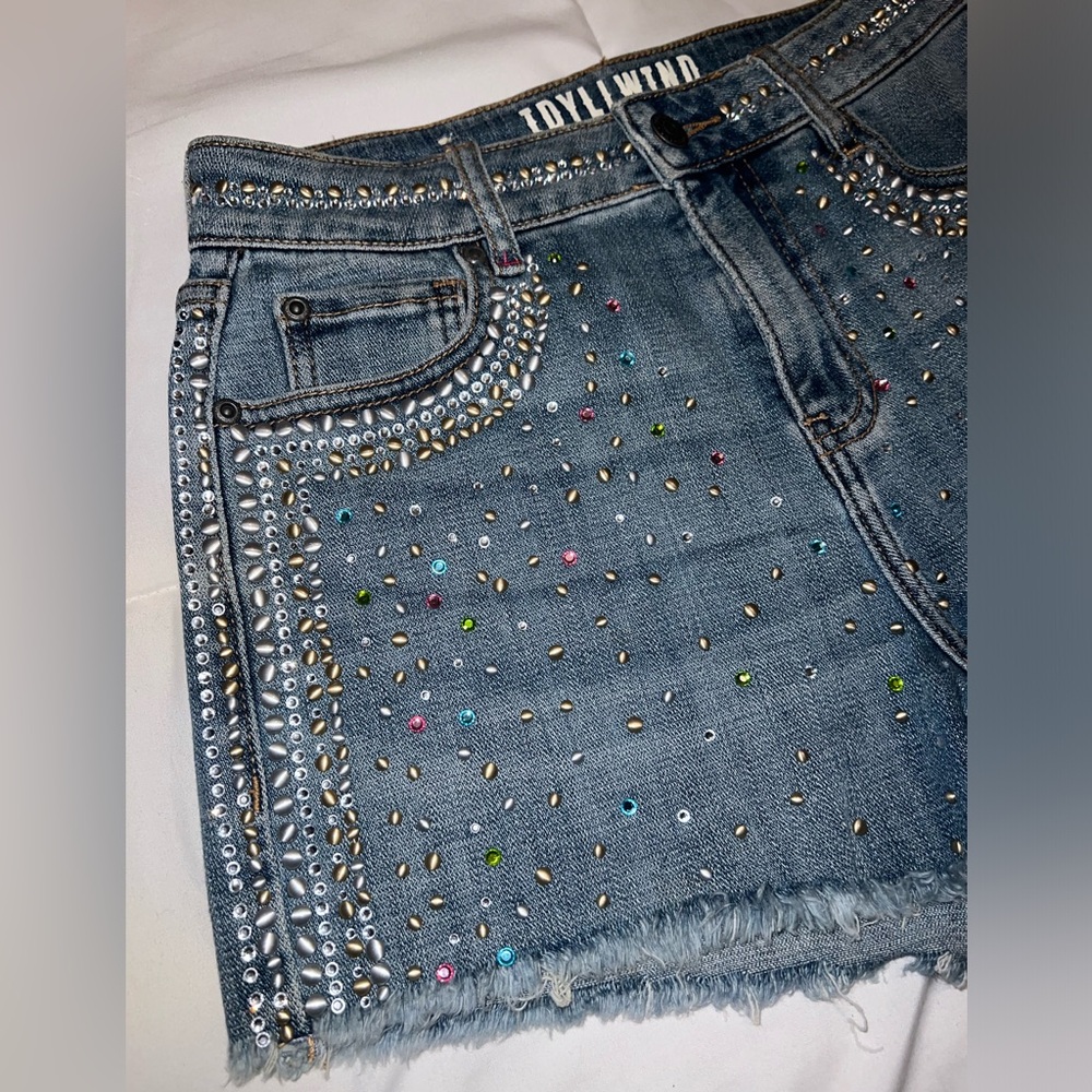Idyllwind Blue Rhinestone Embellished Jean Shorts